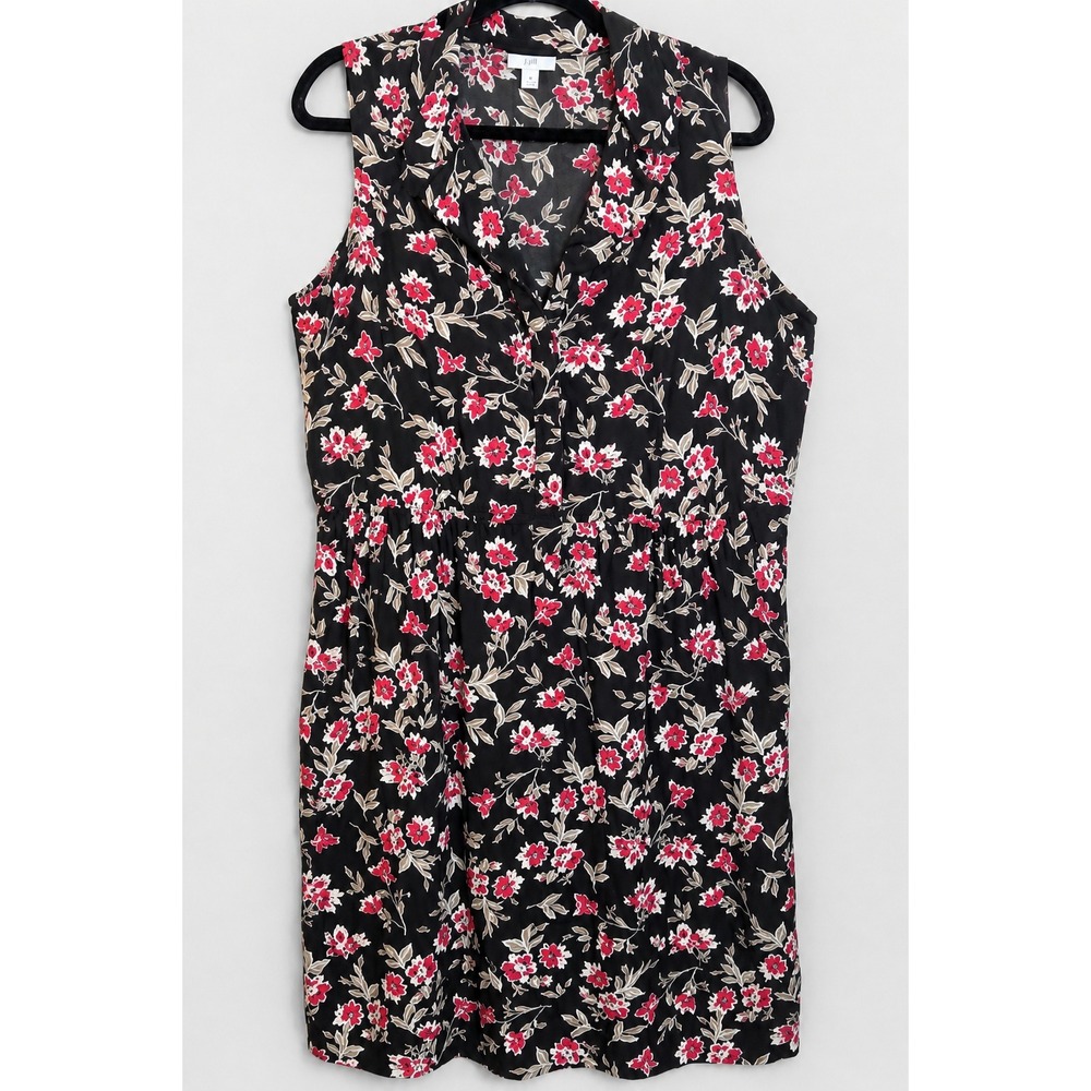 J Jill Floral Sleeveless Midi Dress Medium Black Red Romantic Cottagecore Casual - Picture 2 of 8